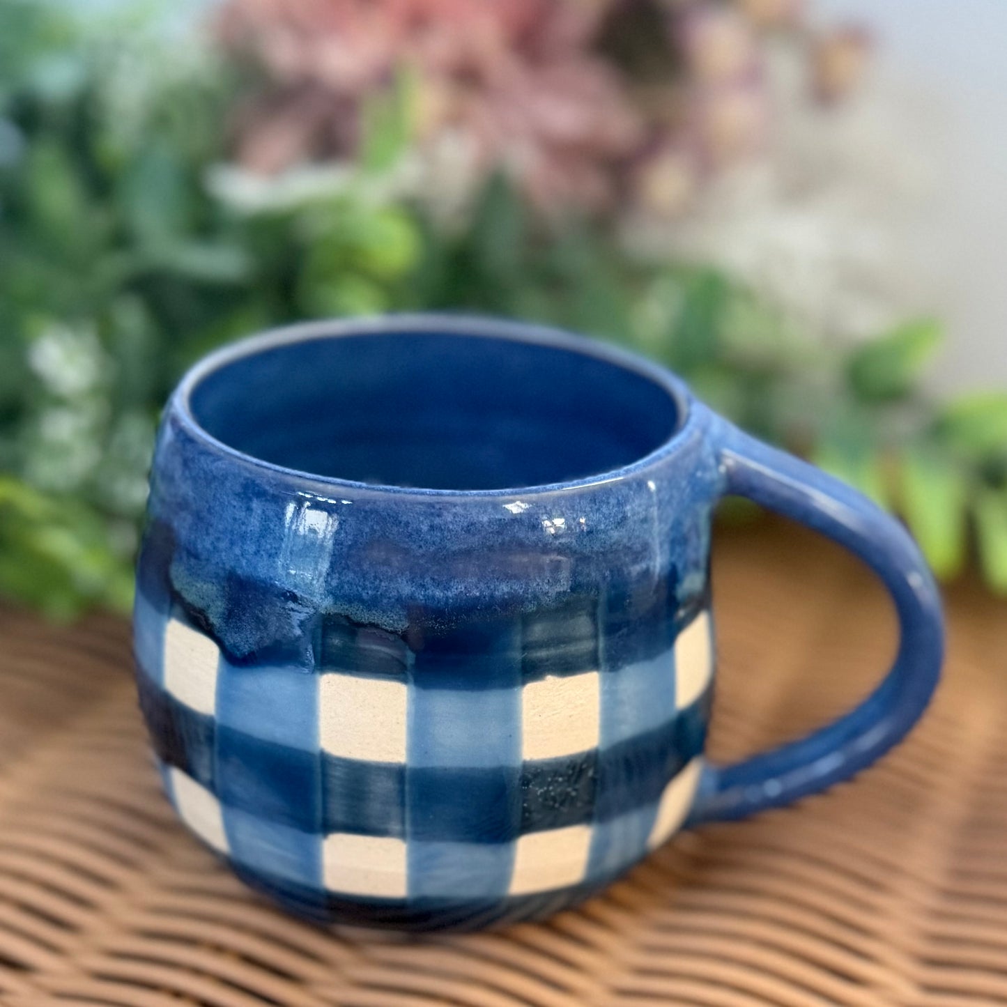 Blue Gingham Cosy Mug