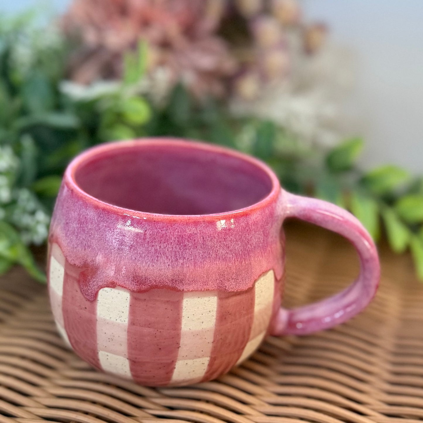 Pink Gingham Cosy Mug