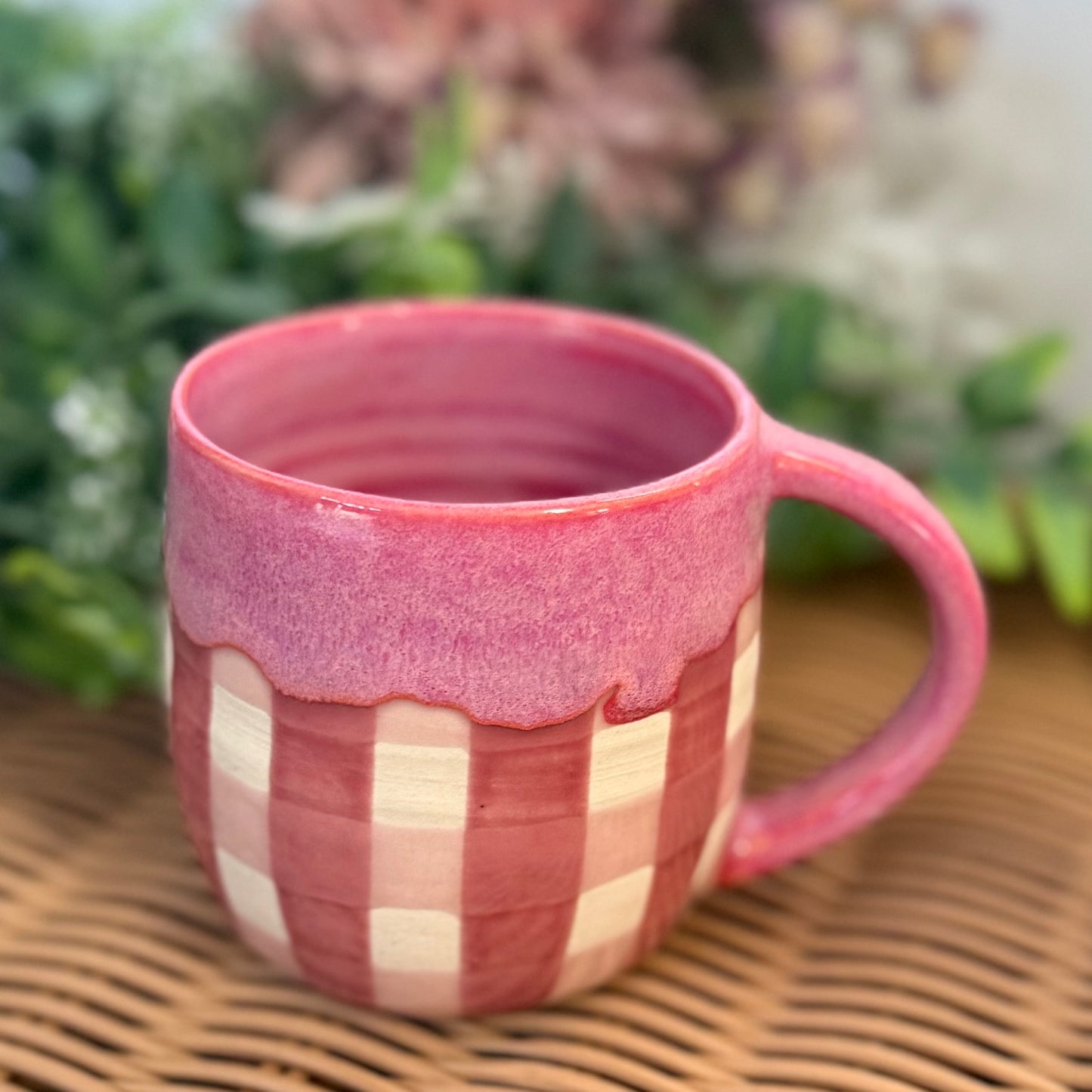 Pink Gingham Cosy Mug